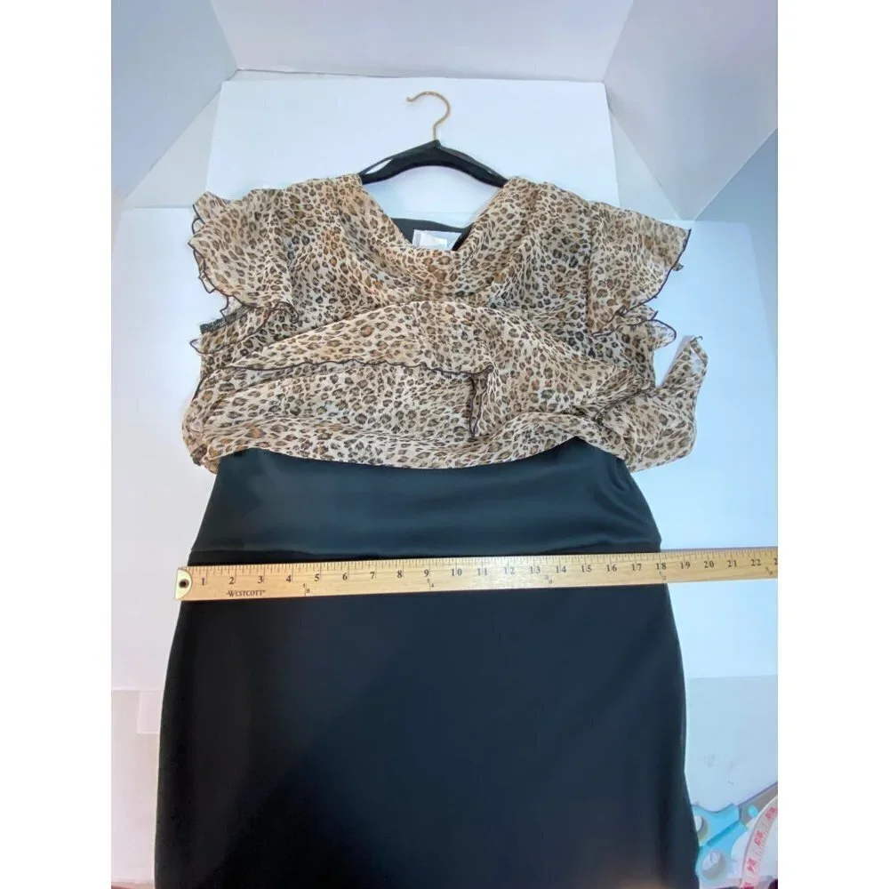 New LA Gal Black & Animal Print Flutter Short Sleeve Maxi‎ Dress Women's Size 8